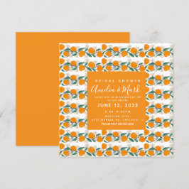 Invitación Ducha de Novia Abstracta Botánica de Naranja Dibuj