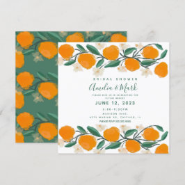 Invitación Ducha de Novia Abstracta Botánica Naranja Dibujada