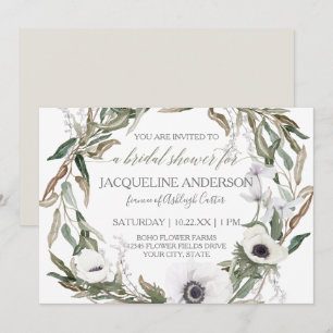 Invitación Ducha de novia acuarela Anemone Olive Leaf Wreath