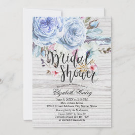 Invitación Ducha de novia acuarela Boho Floral Fethers Madera