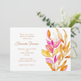 Invitación Ducha de Novia Acuarela Botánico Rosa Dorado