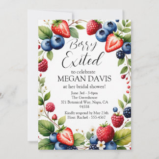 Invitación Ducha de Novia Acuarela de Fresa Berry Exited