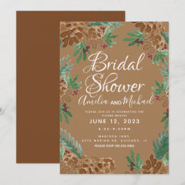 Invitación Ducha de Novia Acuarela de Piñas Marrones y Verdor