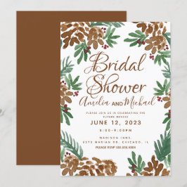 Invitación Ducha de Novia Acuarela de Piñas Marrones y Verdor