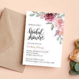 Invitación Ducha de Novia Acuarela Floral Rosa Polvorienta El
