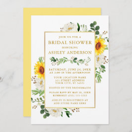 Invitación Ducha de novia acuarela girasoles flor blanca
