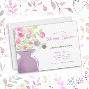 Invitación Ducha de novia acuarela morado rosado Vasa floral