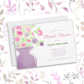 Invitación Ducha de novia acuarela morado rosado Vasa floral