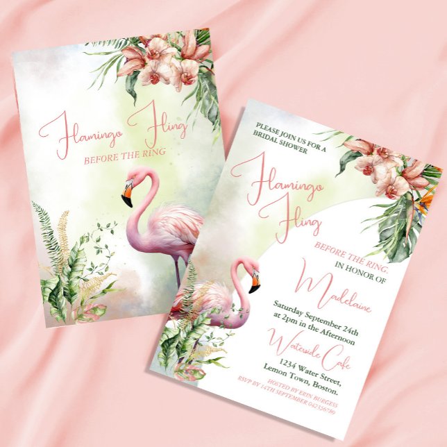 Invitación Ducha de novia acuarela tropical Flamingo Flamingo (Subido por el creador)