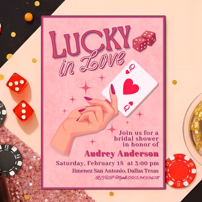 Invitación Ducha de Novia Afortunada en el Amor (Lucky in Love Digital Editable Bridal Shower Invitation)