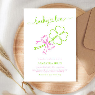 Invitación Ducha de Novia Afortunada en el Amor Rosa Verde Tr