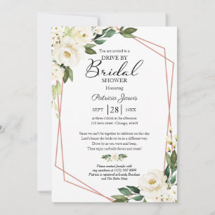 Invitación Ducha de Novia al Pasar con Floral Geométrico Verd