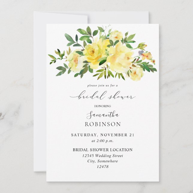 Invitación Ducha de novia amarilla floral (Anverso)