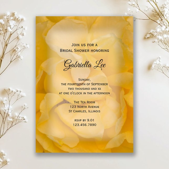Invitación Ducha de novia amarilla floral rosa (Subido por el creador)