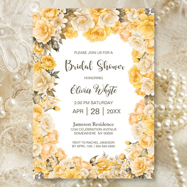 Invitación Ducha de novia amarilla floral rosa (Subido por el creador)
