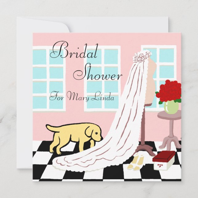 Invitación Ducha de novia amarilla Labrador (Anverso)