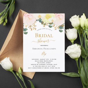 Invitación Ducha de novia amarilla rosa blanca y floral Rubor
