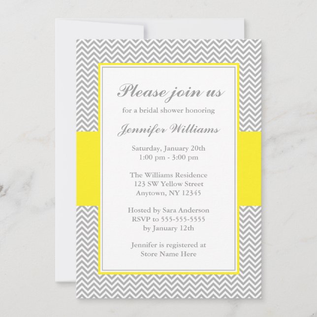 Invitación Ducha de novia amarilla y gris (Anverso)