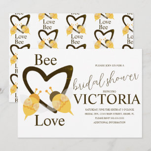 Invitación Ducha de Novia Amarillo Marrón Abeja y Corazón