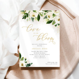 Invitación Ducha de Novia Amor en Flor Blanca Floral de Oro