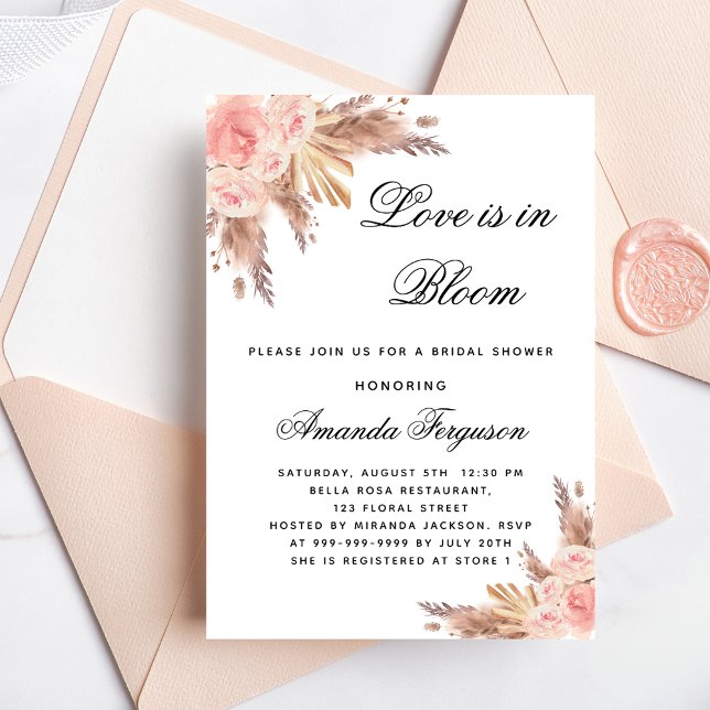 Invitación Ducha de novia amor flor pampas boho de hierba (Subido por el creador)
