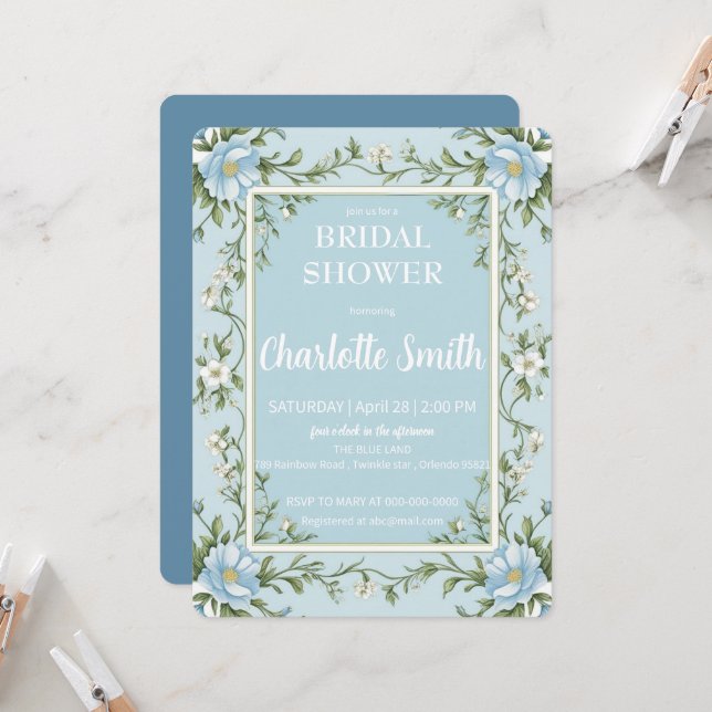 Invitación Ducha de novia antigua de Chinoiserie azul y blanc (Anverso/Reverso In Situ)