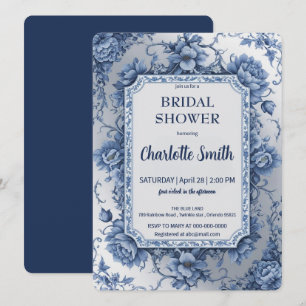 Invitación Ducha de novia antigua de Chinoiserie azul y blanc