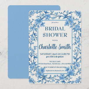Invitación ducha de novia antigua de Chinoiserie azul y blanc