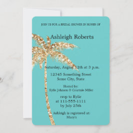 Invitación Ducha de novia Aqua Gold Glitzy Gold Palm Tree