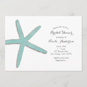 Invitación Ducha de novia Aqua Verde azulada Blue Starfish Wh