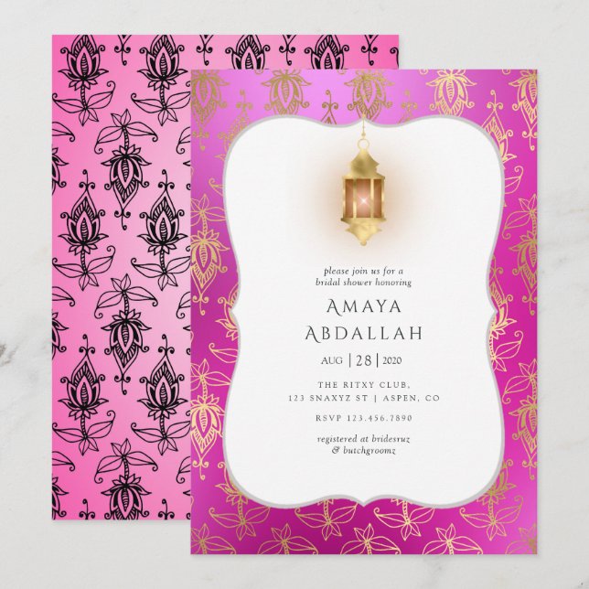 Invitación Ducha de novia árabe de Bollywood con papel de oro (Anverso / Reverso)