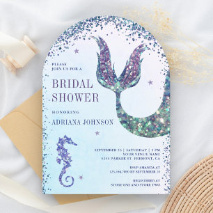 Invitación Ducha de Novia Arco de Sirena Morada Bajo el Mar
