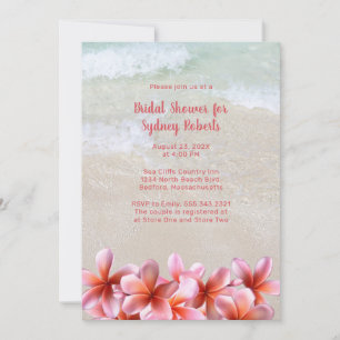 Invitación Ducha de novia arena rosa Plumeria de playa