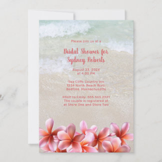 Invitación Ducha de novia arena rosa Plumeria de playa