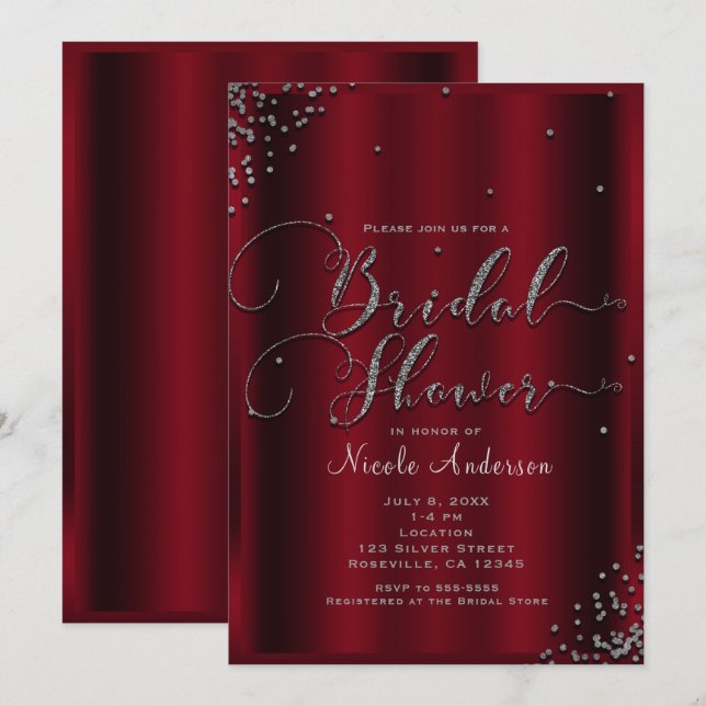 Invitación Ducha de novia audaces esquinas de confetti rojas  (Anverso / Reverso)