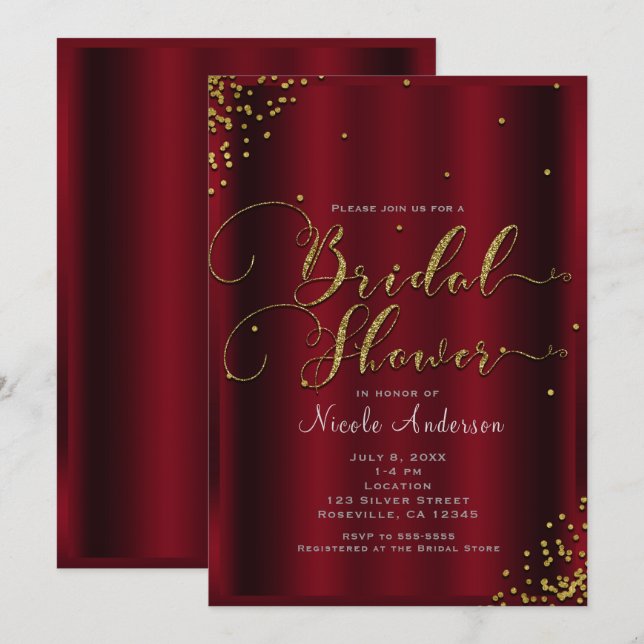 Invitación Ducha de novia audaces rincones de confetti rojos  (Anverso / Reverso)