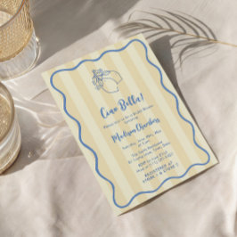 Invitación Ducha de novia azul amarilla de Ciao Bella manuscr