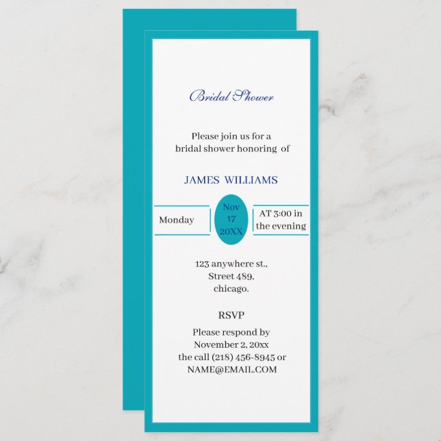 Invitación Ducha de novia azul claro simple personalizada (Anverso / Reverso)
