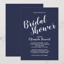 Invitación Ducha de novia azul de la Marina de Script Moderno