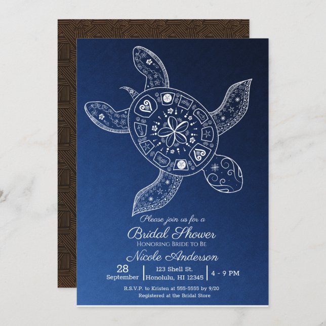 Invitación Ducha de novia azul de la tortuga tropical hawaian (Anverso / Reverso)