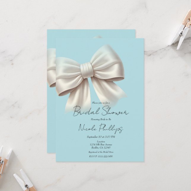 Invitación Ducha de novia azul e marfil blanco de vaca (Anverso/Reverso In Situ)