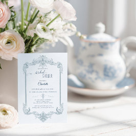 Invitación Ducha de Novia Azul Francés Vintage