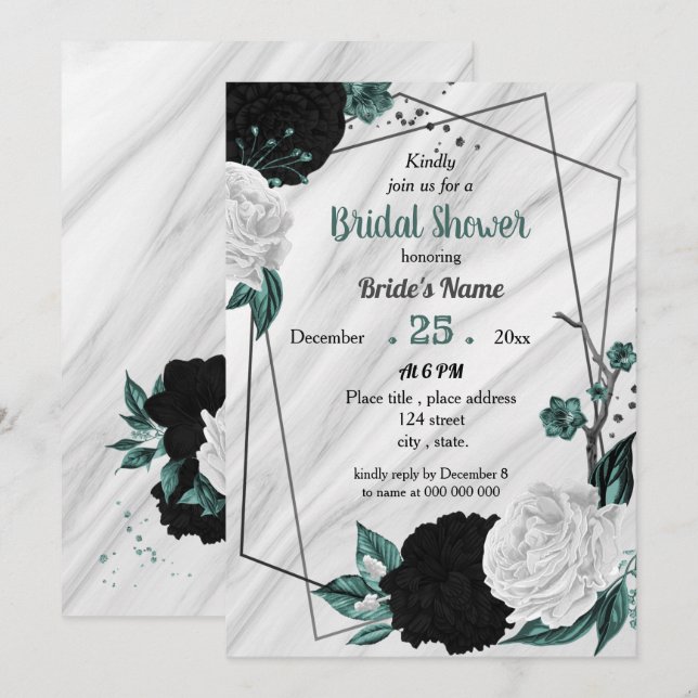 Invitación Ducha de novia azul geométrico verde azulado blanc (Anverso / Reverso)