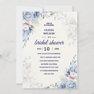 Invitación Ducha de Novia Azul Marino Burgundy Dorado Rosa