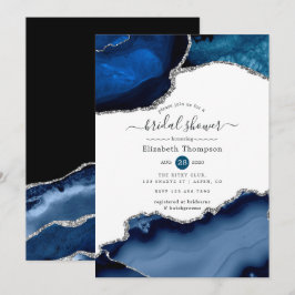 Invitación Ducha de Novia Azul Marino y Ágata Plateada