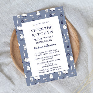 Invitación Ducha de novia azul moderna para equipar la cocina