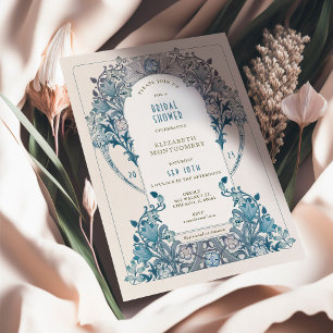 Invitación Ducha de Novia Azul Polvoriento Art Nouveau Morris