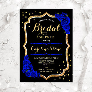 Invitación Ducha de novia - Azul real de oro negro