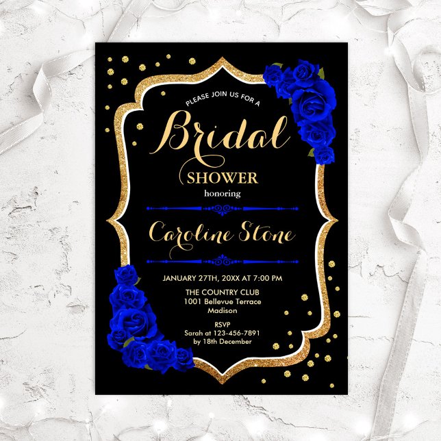 Invitación Ducha de novia - Azul real de oro negro (Subido por el creador)