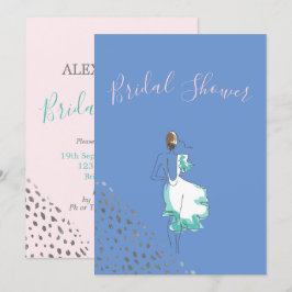 Invitación Ducha de novia azul rosa blanco simple